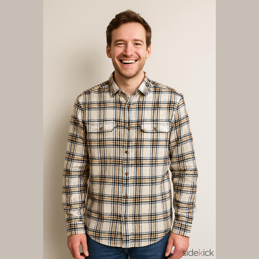 George Men's Plaid Button Down Shirt Blue Tan Plaid Size XLT Big & Tall #90